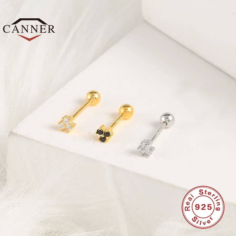Boucles d’Oreilles CANNER en Argent 925 – Lot de 2 avec Zircon Blanc & Noir ✨