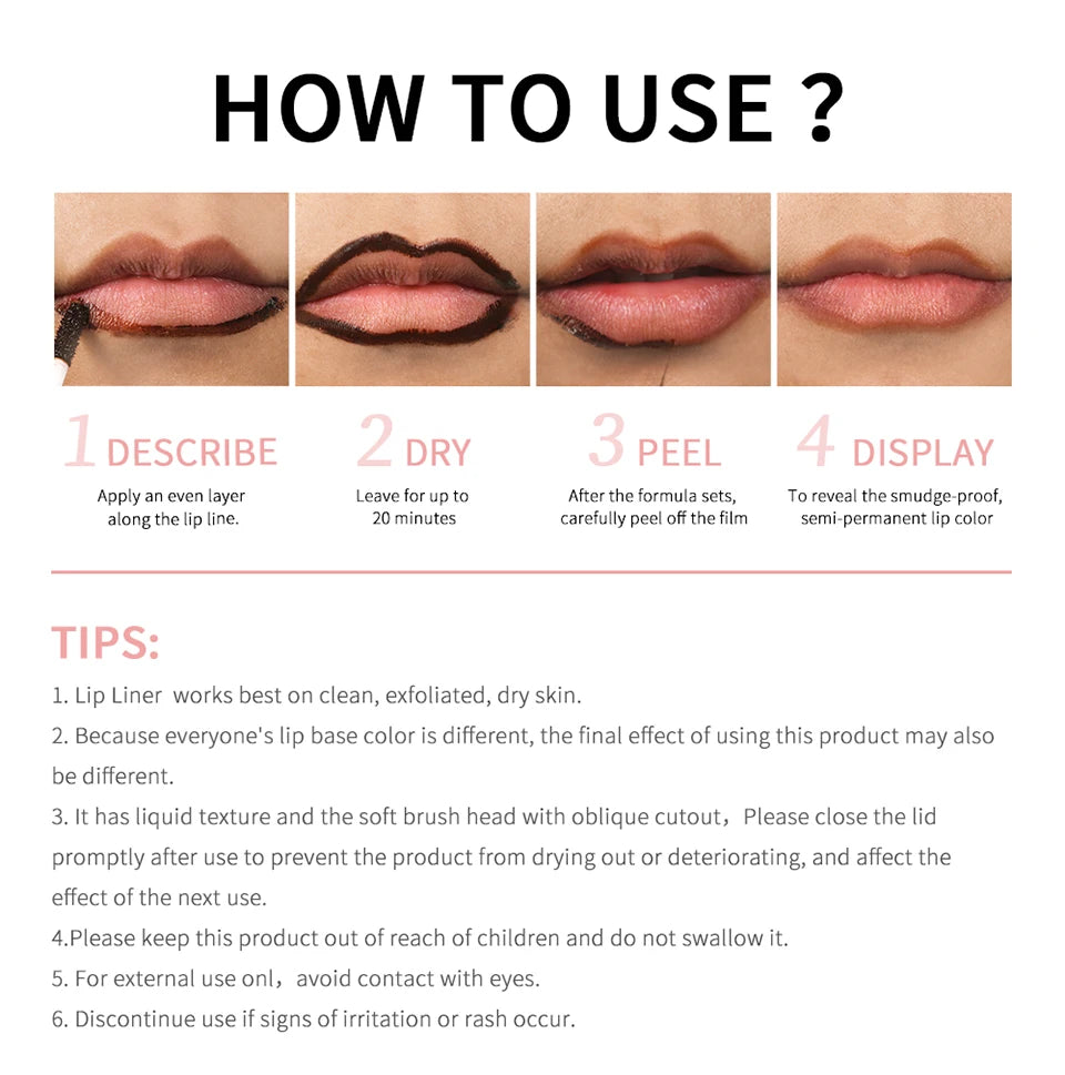 Crayon à Lèvres Effet Tattoo – Gloss Mat Longue Tenue, Résistant à l’Eau, Teinte Marron, Encre à Lèvres Pelable pour Contour Parfait