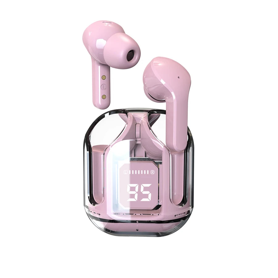 Écouteurs Bluetooth Sans Fil T2 – Design Transparent, Son Stéréo HIFI, Affichage LED de la Batterie, Pour Téléphone