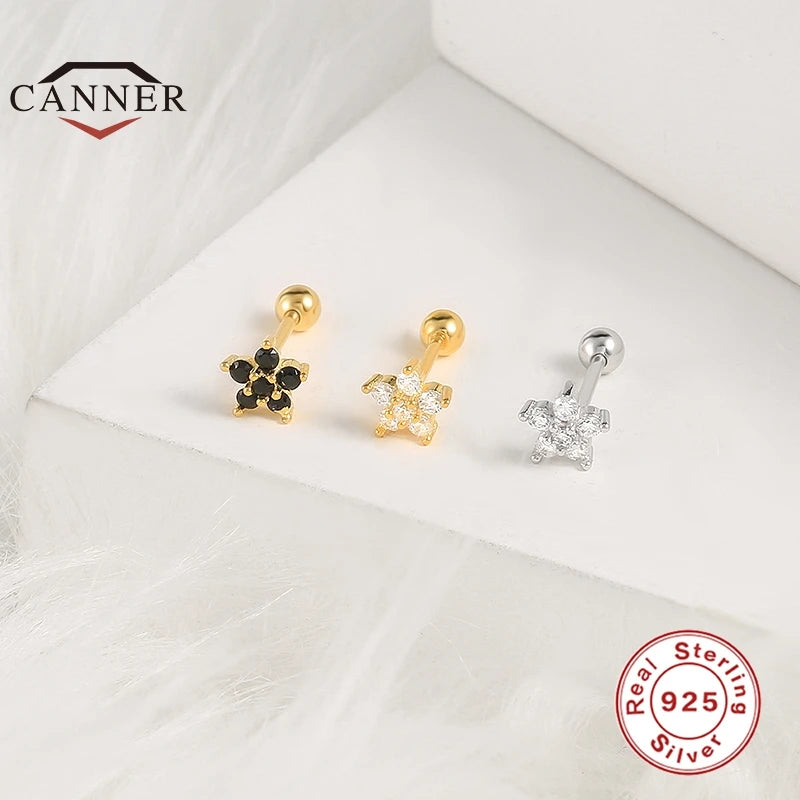 Boucles d’Oreilles CANNER en Argent 925 – Lot de 2 avec Zircon Blanc & Noir ✨