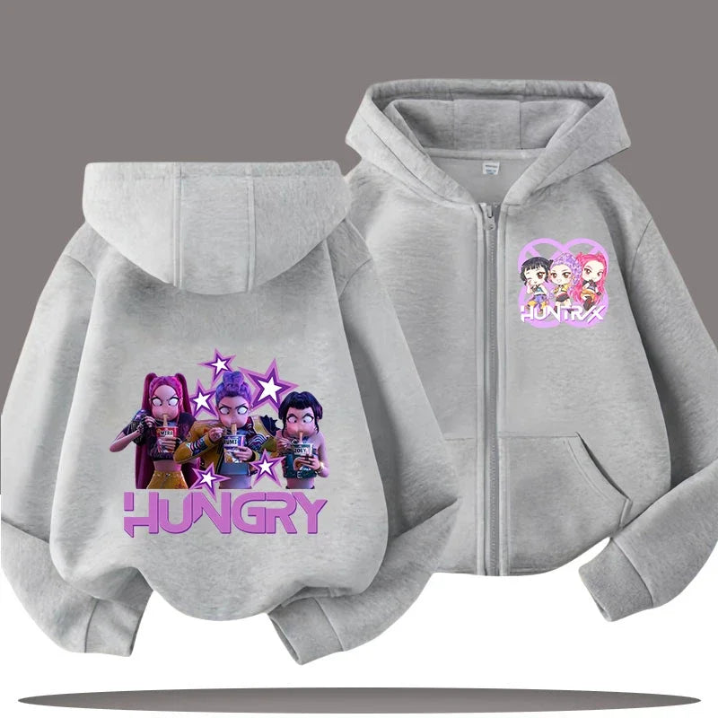 Sweat à Capuche Zippé Enfant – Funny Kpop Demon Hunters 🧥✨  Pour filles et garçons | Confort & style au quotidien