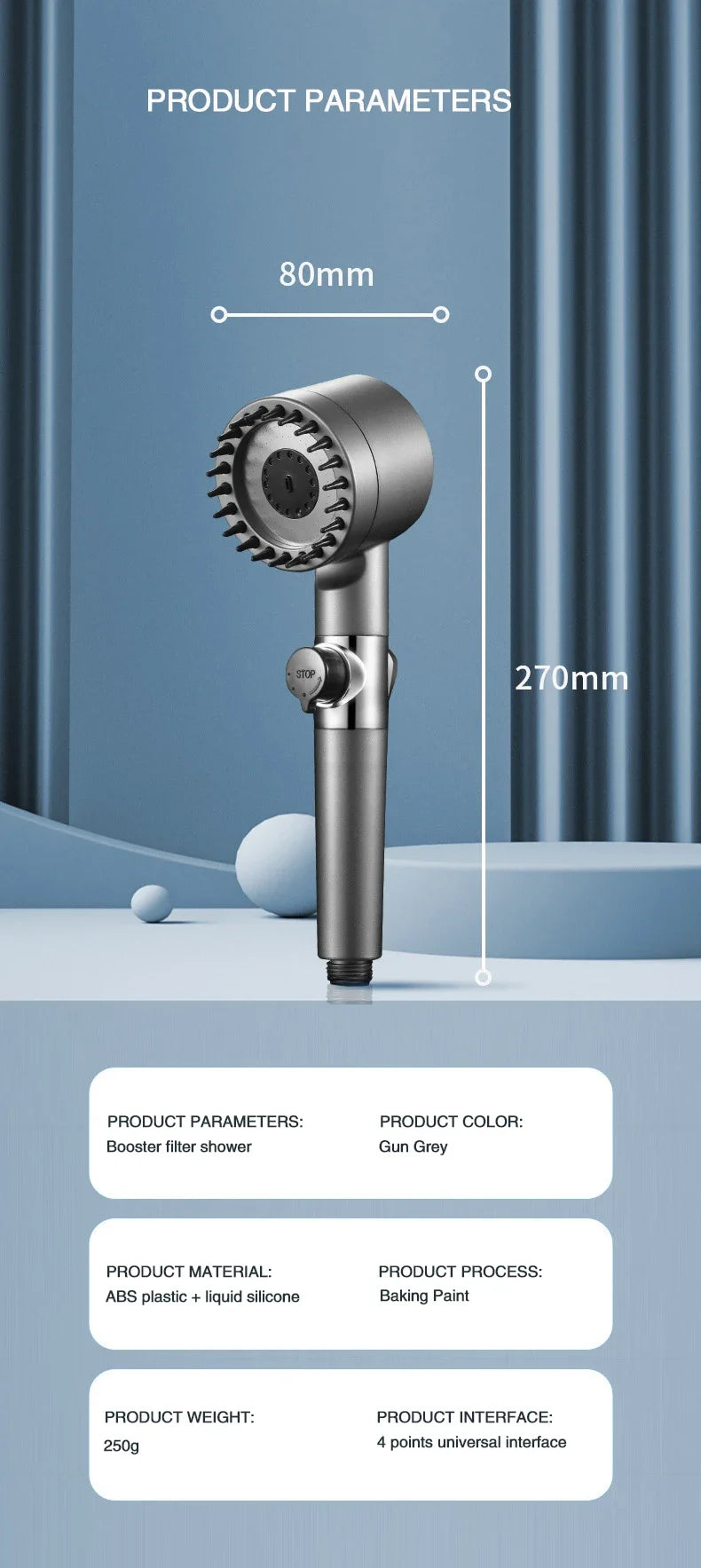 Pomme de Douche à Haute Pression – 3 Modes Réglables avec Brosse de Massage, Accessoire Salle de Bain 🚿✨