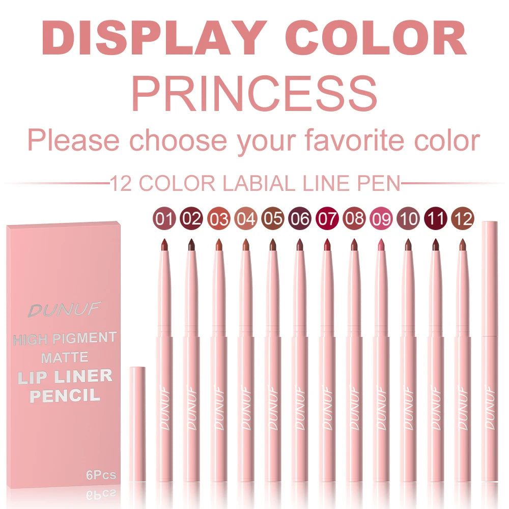 Set 6 Crayons à Lèvres – Longue Tenue, Waterproof, Anti-Transpiration, Couleur Intense et Non Décolorante, Maquillage Lèvres Facile à Appliquer