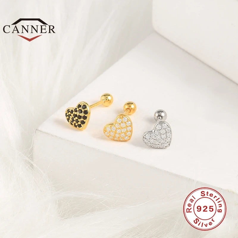 Boucles d’Oreilles CANNER en Argent 925 – Lot de 2 avec Zircon Blanc & Noir ✨