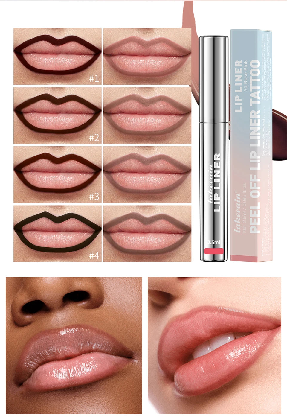 Crayon à Lèvres Effet Tattoo – Gloss Mat Longue Tenue, Résistant à l’Eau, Teinte Marron, Encre à Lèvres Pelable pour Contour Parfait