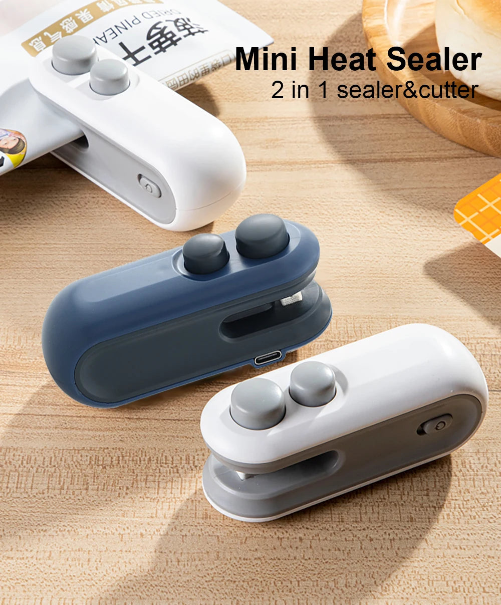 Mini Scelleuse de Sacs Portable – Appareil à Main Rechargeable 2-en-1, Scelle et Coupe Sacs Plastique pour Snacks et Aliments