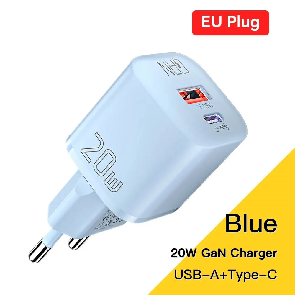 Chargeur USB-C Essager 20W GaN – Charge Rapide PD & QC 3.0 pour iPhone 14/13/12/11, iPad, Pro Max et Mini