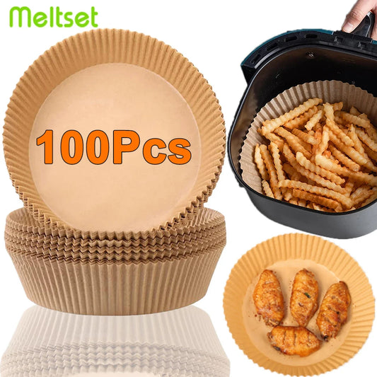 50/100 Feuilles de Papier Jetable Antiadhésif pour Airfryer – Ronds, Accessoires de Cuisine pour Friture et Cuisson