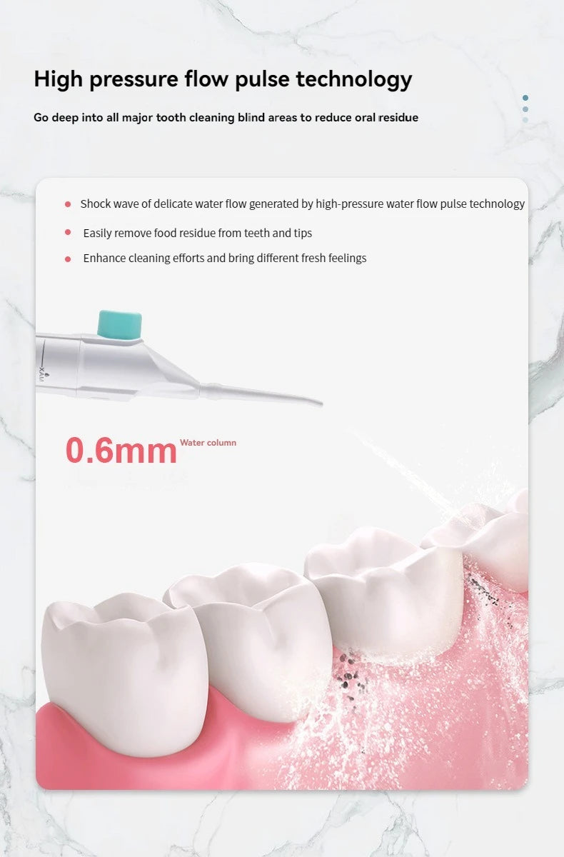 Hydropulseur Dentaire Portatif – Jet d’Eau Haute Pression, Nettoyeur Interdentaire Manuel pour des Dents Propres et Saines