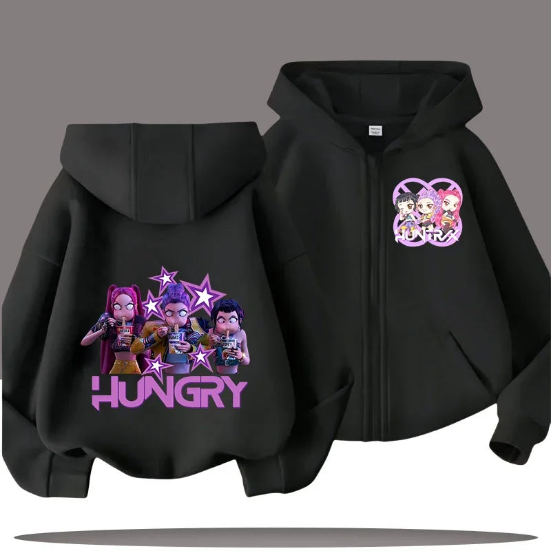 Sweat à Capuche Zippé Enfant – Funny Kpop Demon Hunters 🧥✨  Pour filles et garçons | Confort & style au quotidien