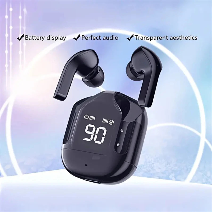 Écouteurs Bluetooth Sans Fil T2 – Design Transparent, Son Stéréo HIFI, Affichage LED de la Batterie, Pour Téléphone