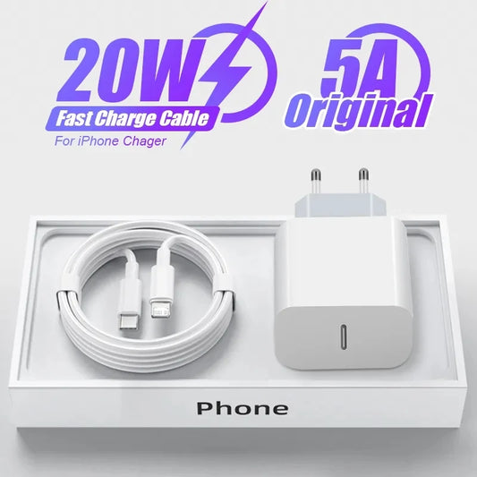 Chargeur PD 20W – USB-C Fast Charge pour iPhone 15/14/13 Pro Max/Mini, X, XS, Adaptateur Secteur à Charge Rapide