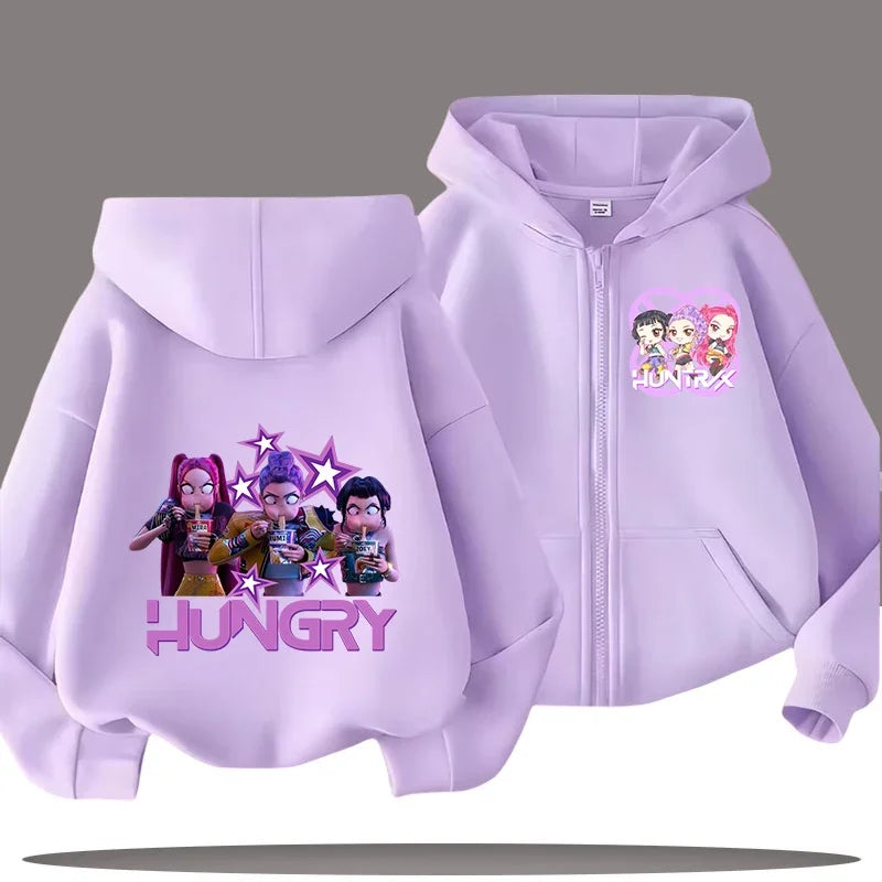 Sweat à Capuche Zippé Enfant – Funny Kpop Demon Hunters 🧥✨  Pour filles et garçons | Confort & style au quotidien