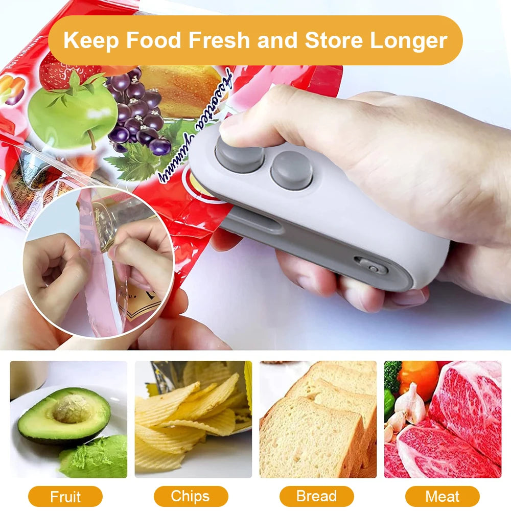 Mini Scelleuse de Sacs Portable – Appareil à Main Rechargeable 2-en-1, Scelle et Coupe Sacs Plastique pour Snacks et Aliments