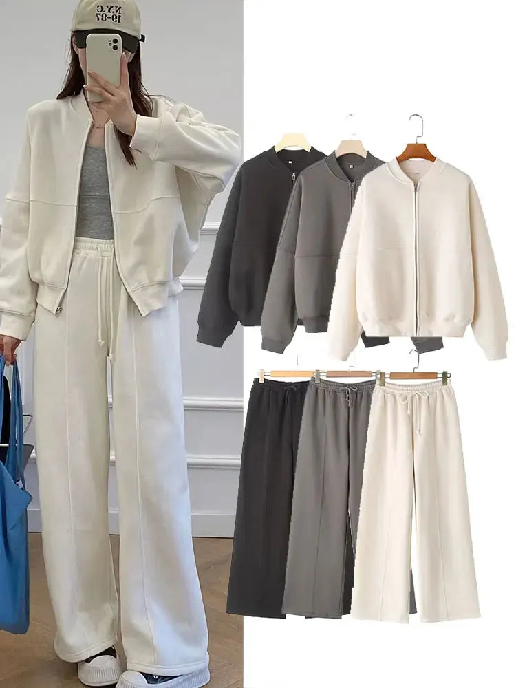 Ensemble Femme Automne HH – Veste Bomber Zippée + Pantalon Large Taille Haute à Lacets 🍂✨