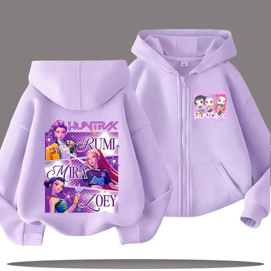 Sweat à Capuche Zippé Enfant – Funny Kpop Demon Hunters 🧥✨  Pour filles et garçons | Confort & style au quotidien