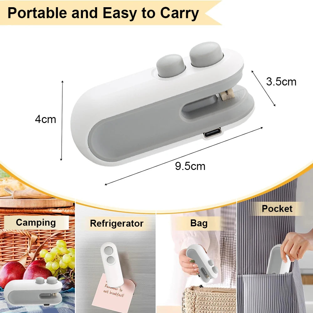 Mini Scelleuse de Sacs Portable – Appareil à Main Rechargeable 2-en-1, Scelle et Coupe Sacs Plastique pour Snacks et Aliments