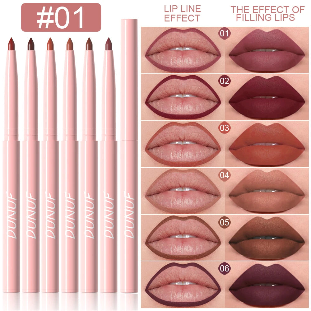 Set 6 Crayons à Lèvres – Longue Tenue, Waterproof, Anti-Transpiration, Couleur Intense et Non Décolorante, Maquillage Lèvres Facile à Appliquer
