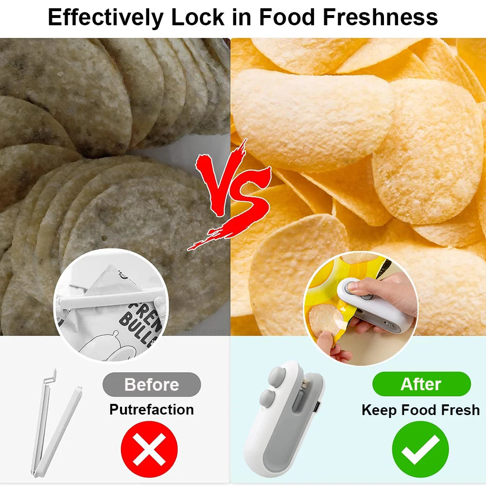 Mini Scelleuse de Sacs Portable – Appareil à Main Rechargeable 2-en-1, Scelle et Coupe Sacs Plastique pour Snacks et Aliments