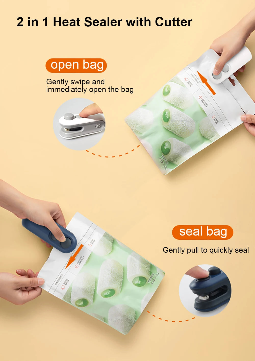 Mini Scelleuse de Sacs Portable – Appareil à Main Rechargeable 2-en-1, Scelle et Coupe Sacs Plastique pour Snacks et Aliments